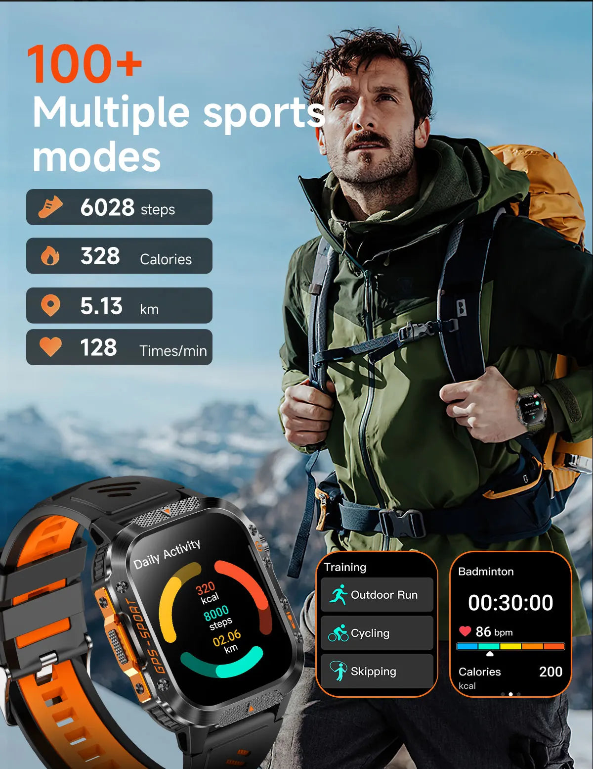Military GPS Smartwatch With Compass 3ATM Waterproof For Men Women