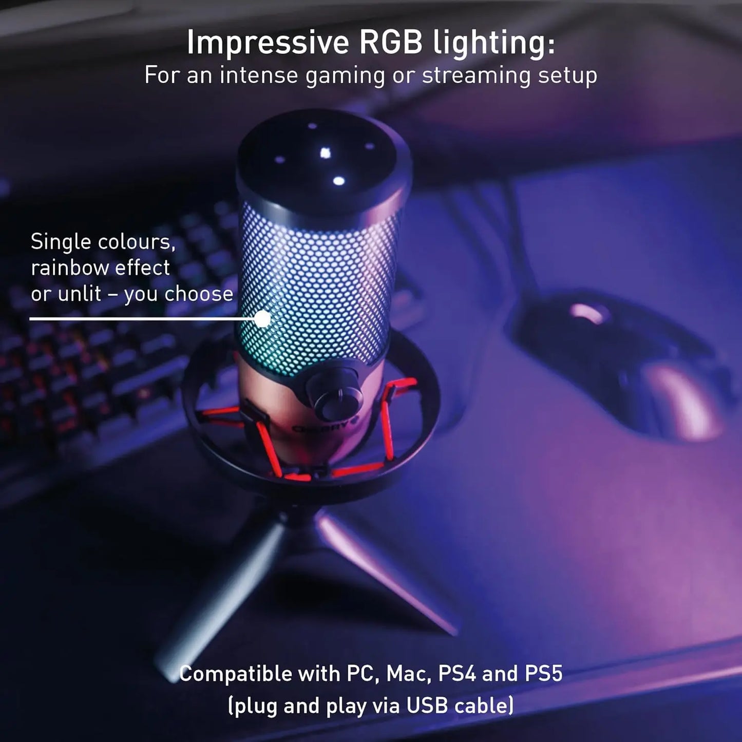 USB RGB Microphone for Gaming, Streaming, Podcast, ASMR, 4 Polar Patterns, PC/Mac/PS4/PS5, Black/Copper