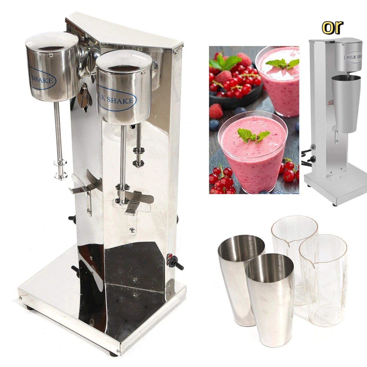 27oz Electric Drink Mixer Milkshake Maker Milk Frother 2 Speeds Stainless Steel Milkshake Double Head Electric Blender w/ PC Cup
