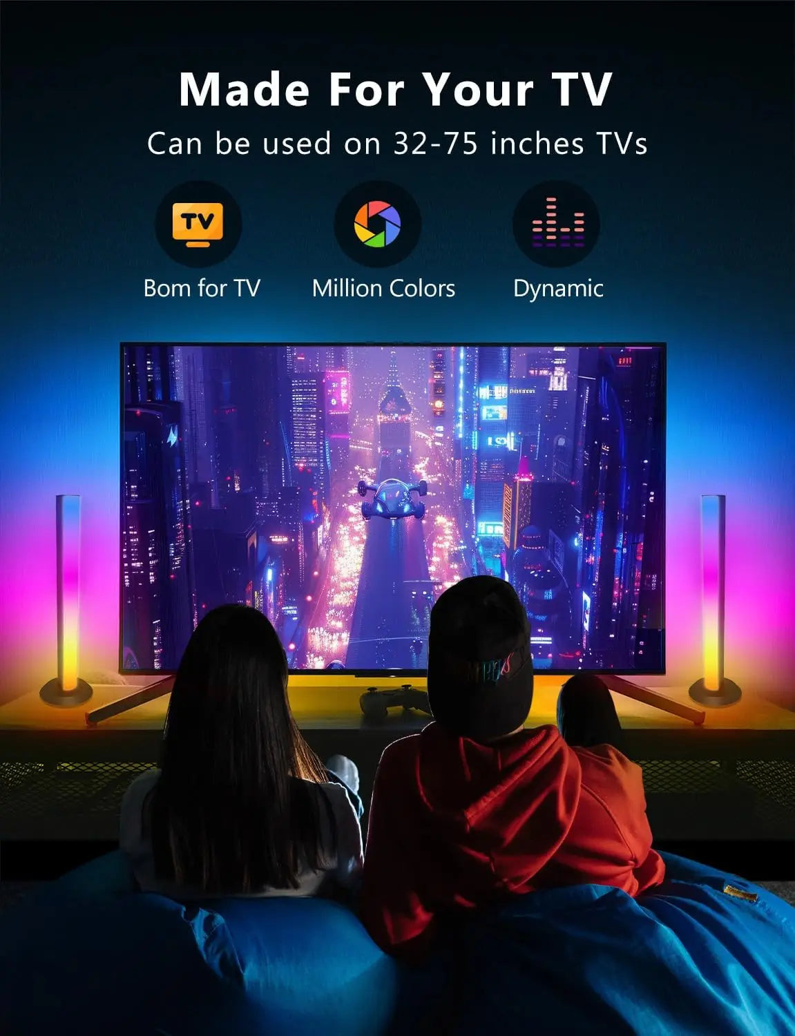 Smart LED Light Bars, 14 Inches RGB TV Backlights with Music Sync, Gaming Room Decor