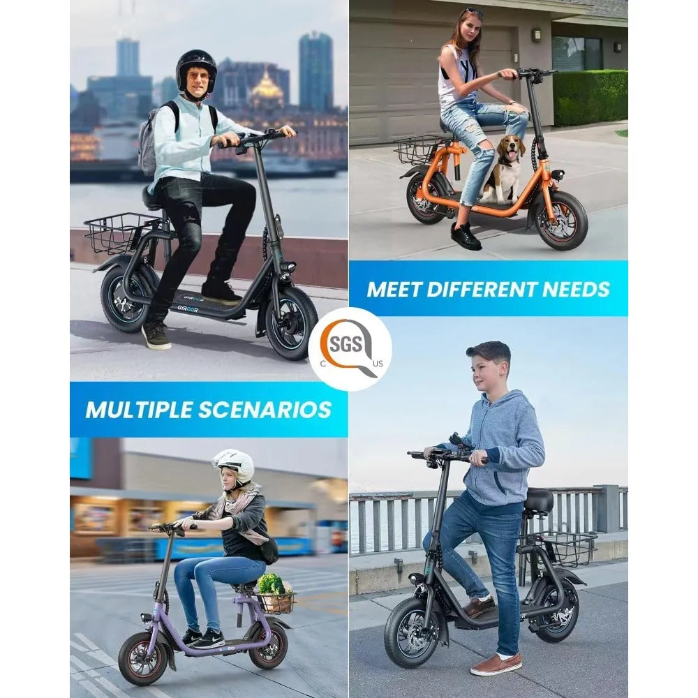 Foldable Electric Scooter for Adults Teens 20 Miles Range 265 Lbs Capacity 16MPH Commuter Scooter with Seat Basket