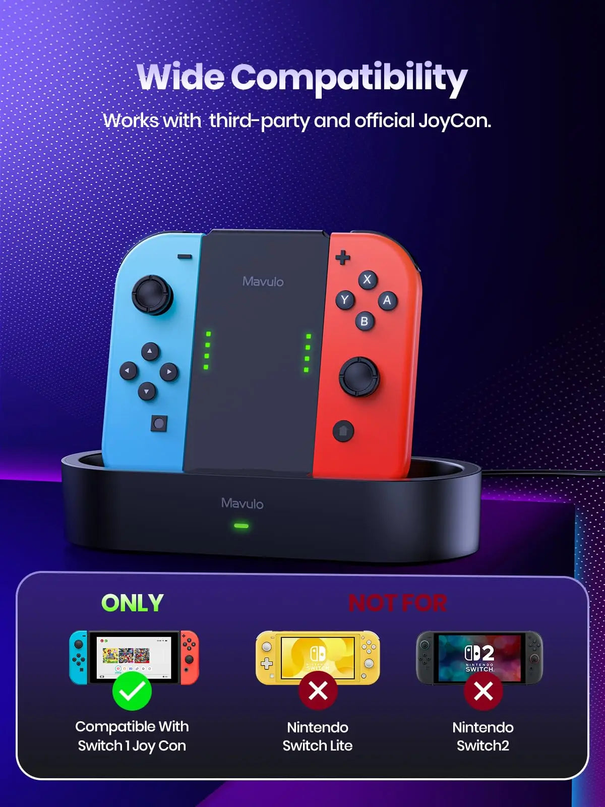 Charger Grip for Joy Con with 1200mAh Battery – Steel Slide Rails, Cable-Free Charging Dock for Nintendo Switch Controllers