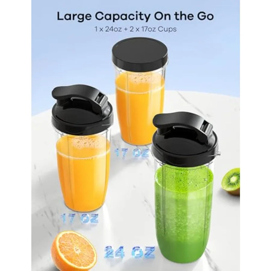 Blender for Smoothies, 14Pcs Personal Blender for Shake and Smoothies for Kitchen with 3 Portable Cups 1x24oz and 2X17oz,Single