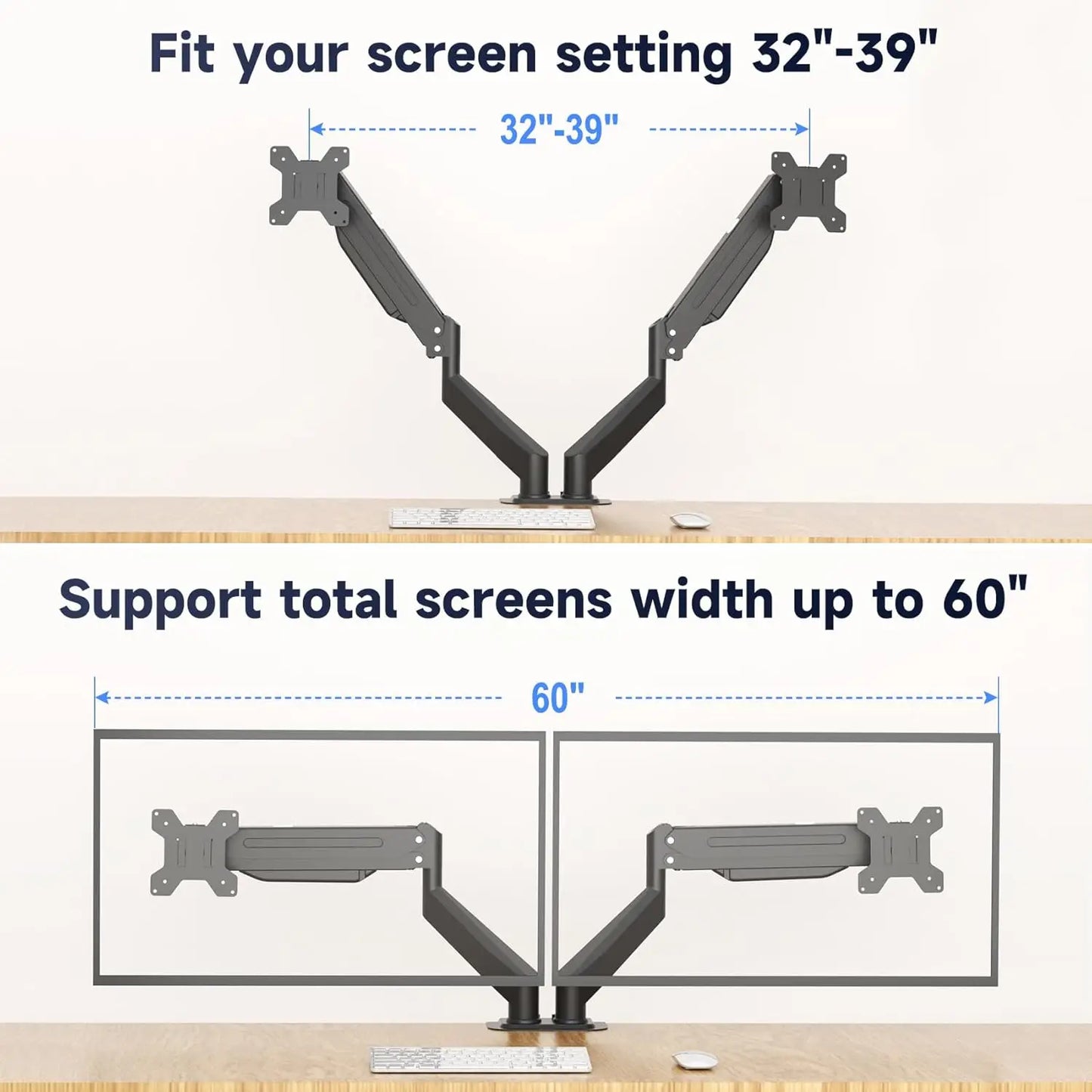 2-in-1 Dual Monitor & Laptop Desk Mount, Fits 13-18in Laptop & 17-32in Monitor, Holds 22lbs, Adjustable Arm with Ventilated Tray