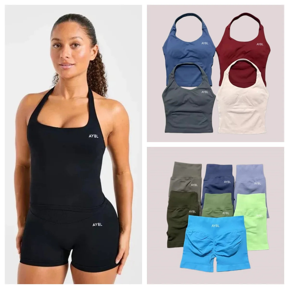 Women Seamless Halter Neck Yoga Set With High Waist Shorts