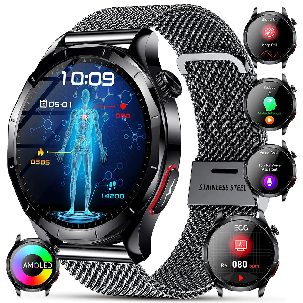 Marsyu For iOS Android Health Measurement SmartWatch Blood Oxygen Uric Acid ECG+PPG Body Blood Pressure HD Bluetooth Call Watch