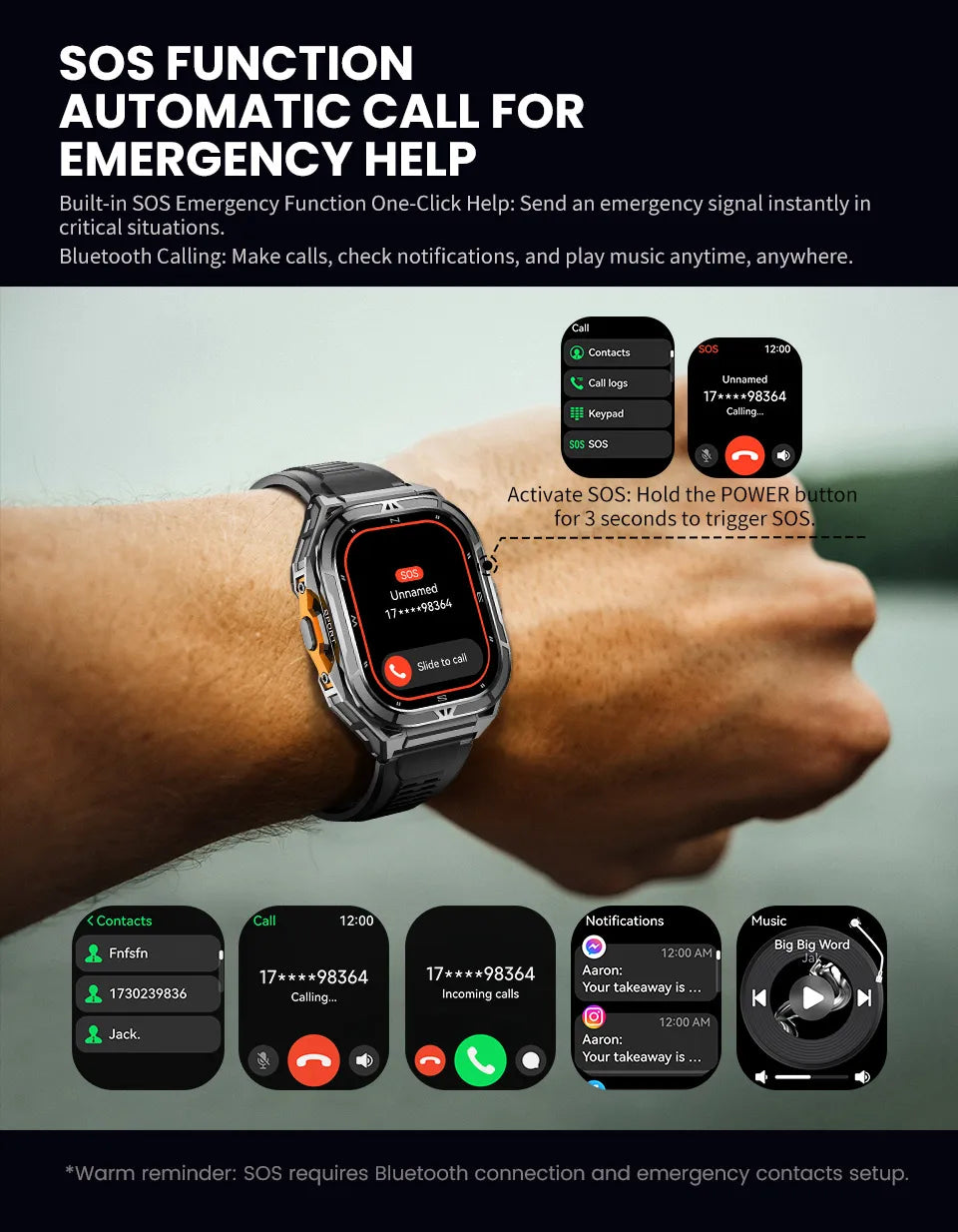 Luxury AMOLED Real GPS Smartwatch 5ATM Waterproof For Android