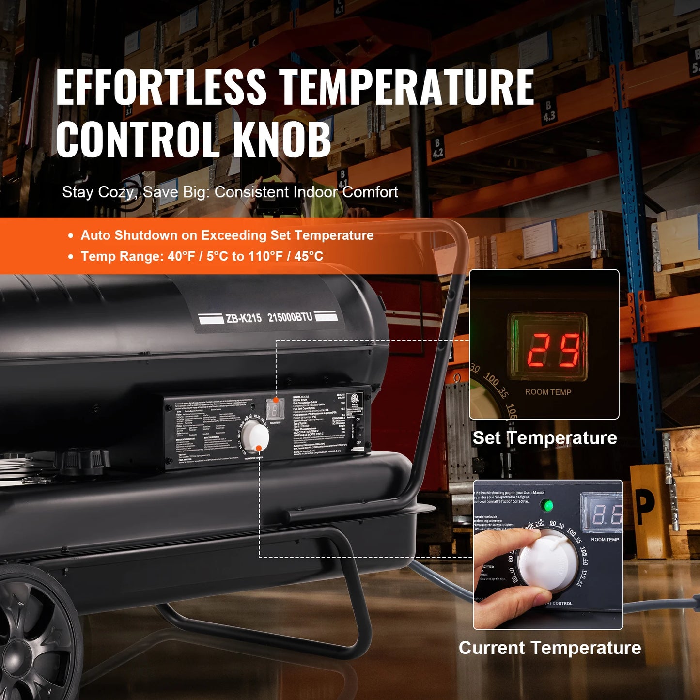 SucceBuy Kerosene Forced Air Heater Portable Torpedo Diesel Space Heater with Thermostat Tank Energy-Efficient heavy-duty Heater