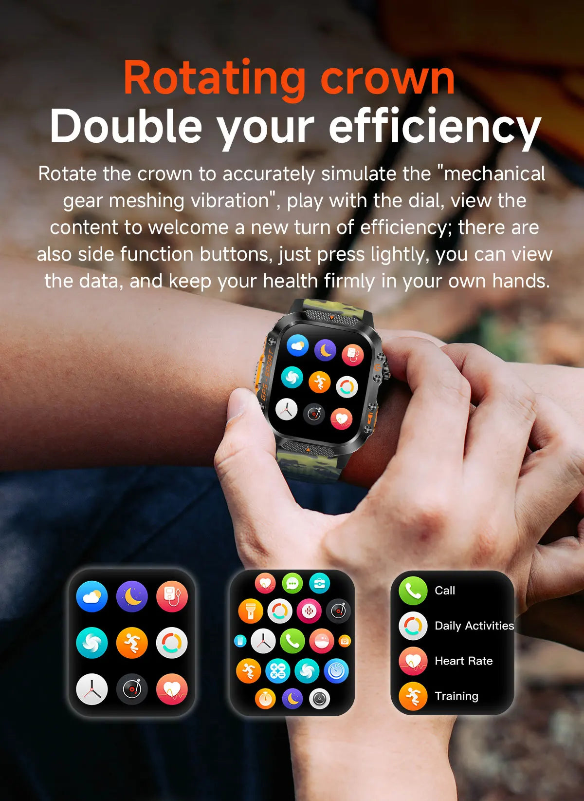 Military GPS Smartwatch With Compass 3ATM Waterproof For Men Women