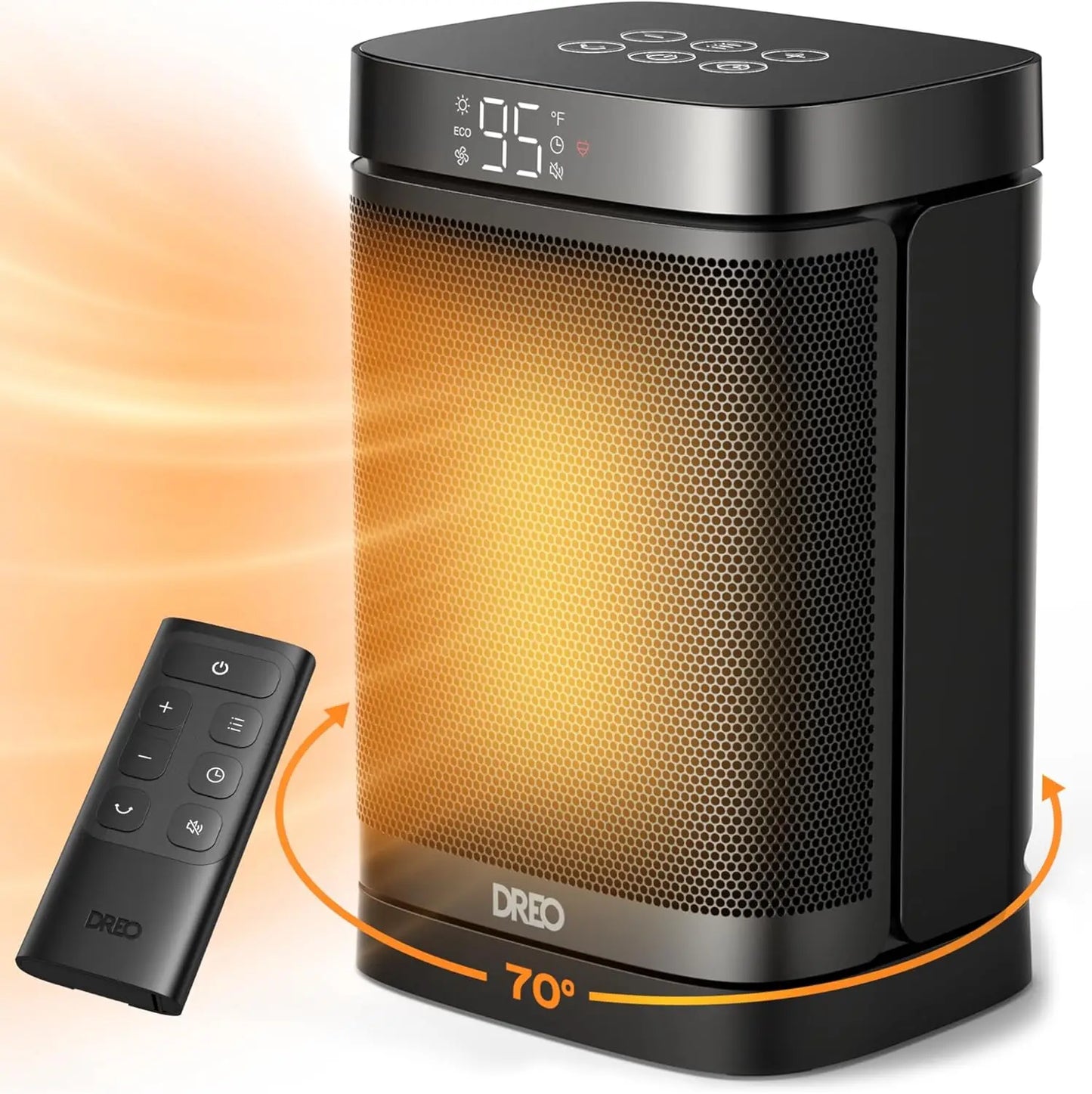 Dreo Atom One Space Heater with Remote, 70°Oscillating Electric Heaters with Digital Thermostat, 1500W PTC Ceramic Heater