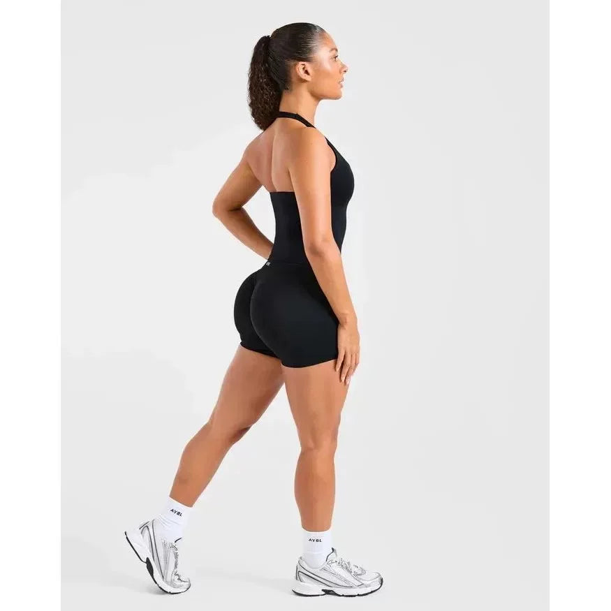 Women Seamless Halter Neck Yoga Set With High Waist Shorts