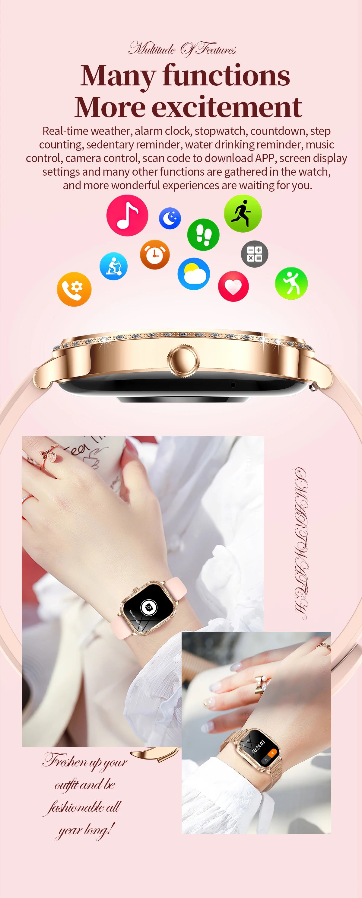 Women's Bluetooth Call Smartwatch With Curved Screen Waterproof