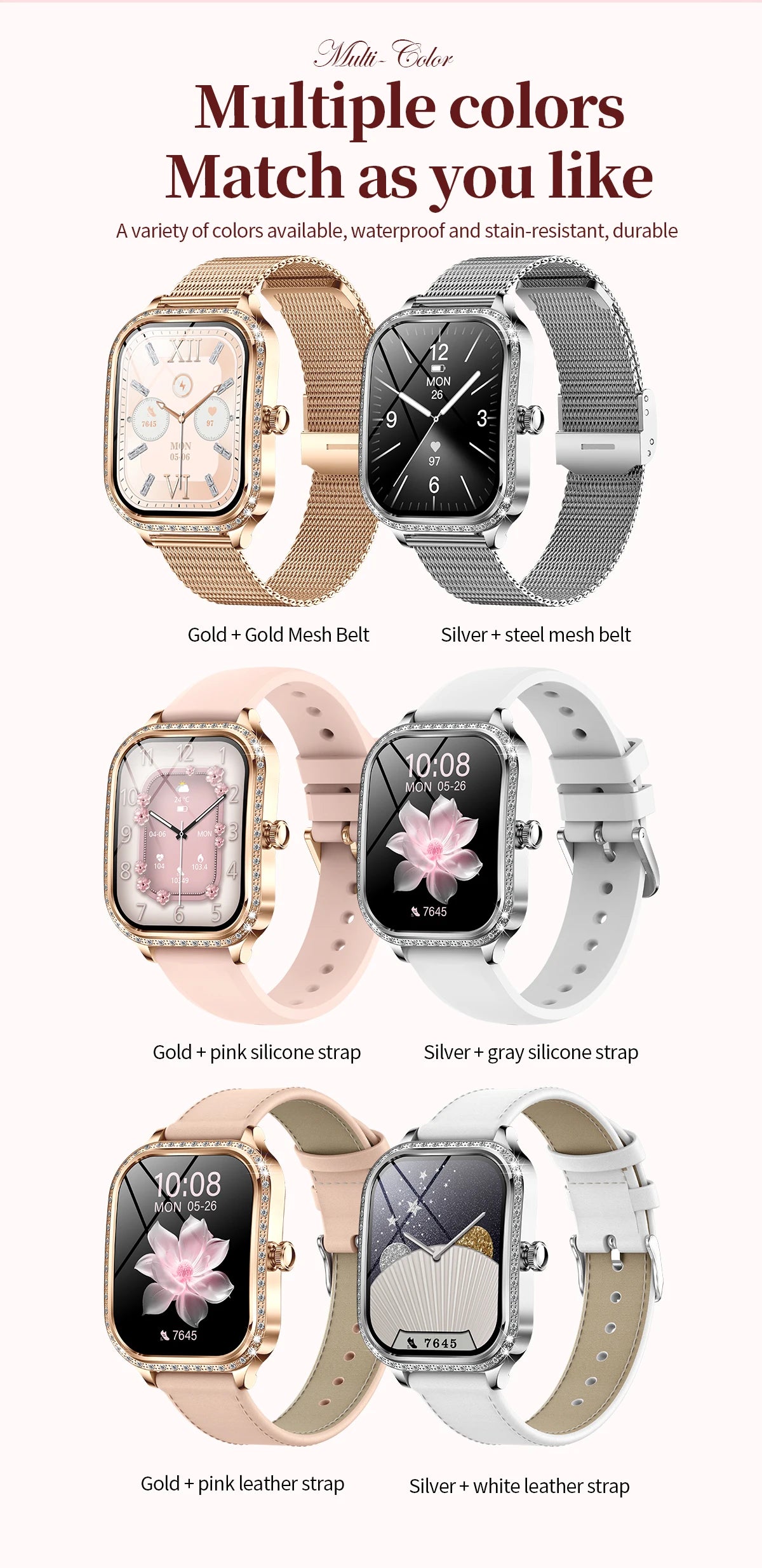 Women's Bluetooth Call Smartwatch With Curved Screen Waterproof