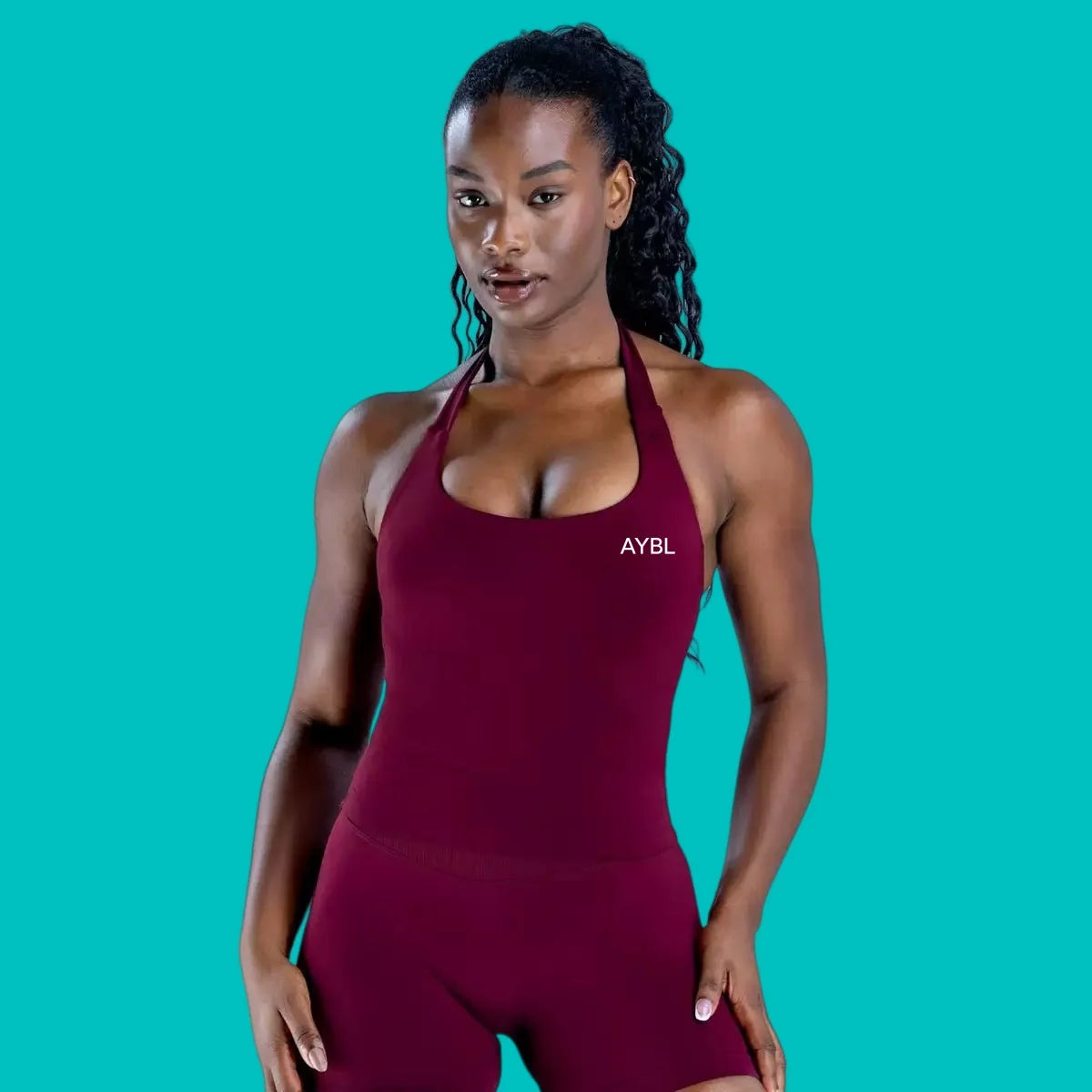 Women Seamless Halter Neck Yoga Set With High Waist Shorts