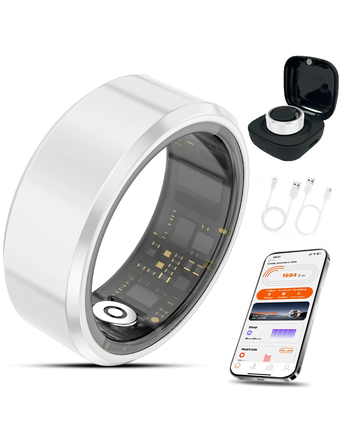 Casatelier White Ceramic Smart Ring, Accurately Tracks SpO2, Heart Rate & Sleep, Long Battery Life, IP68 Waterproof, No Subscription, Android & iOS Compatible, Couple's Gift