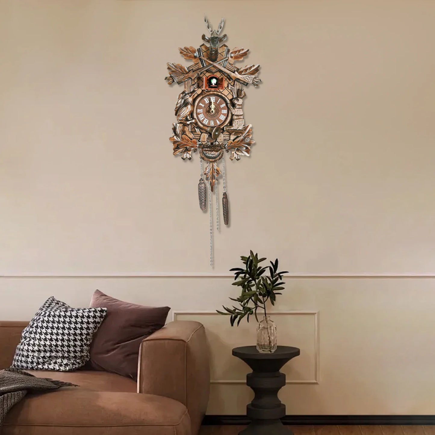 NONED Forest Nordic Cuckoo Wall Clock Wooden Hanging Clock