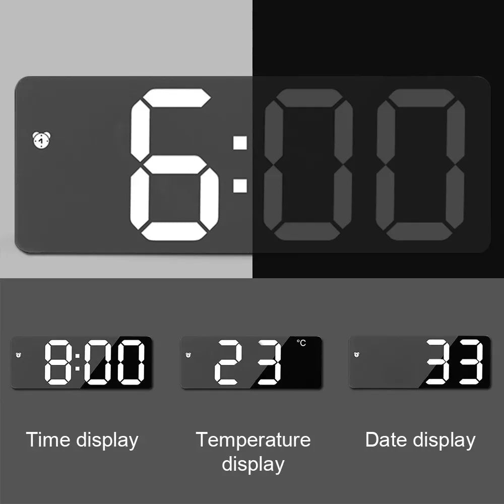 Bedside LED Digital Alarm Clock With Temperature Display Curved Screen