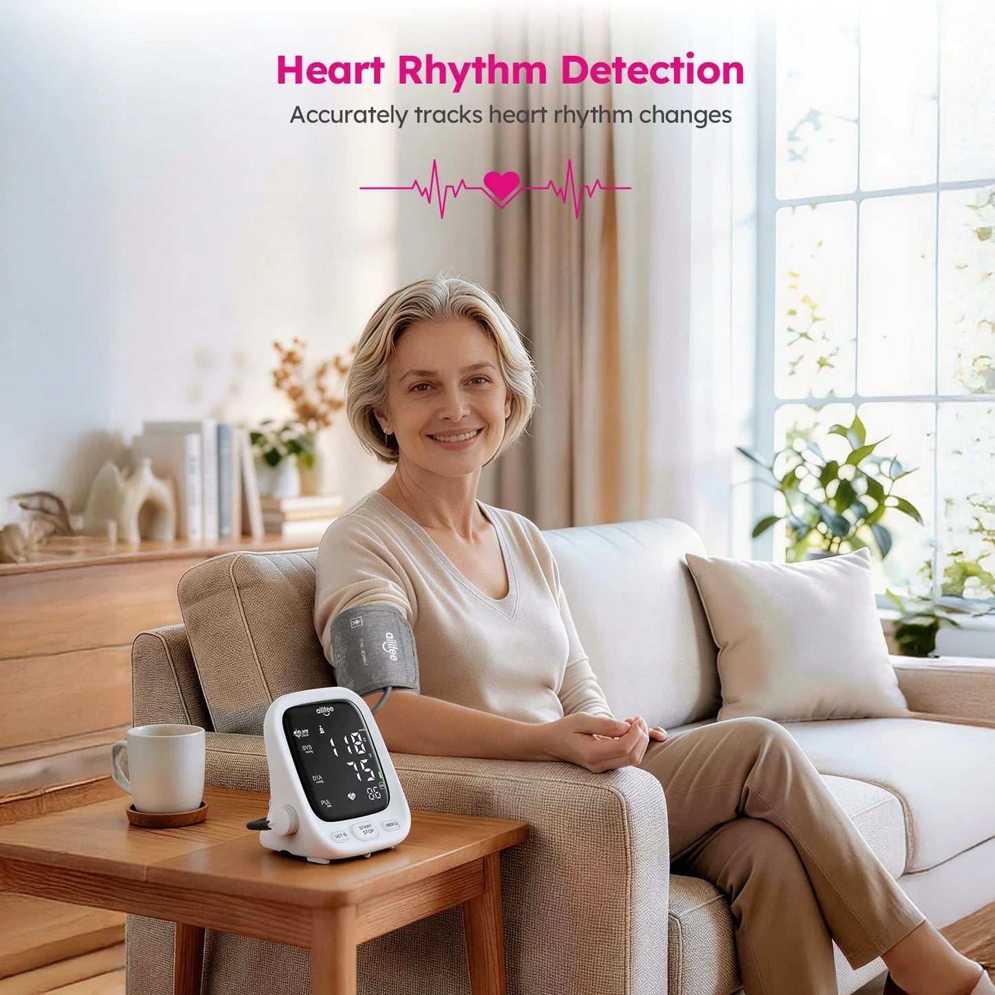 AILIFEE Upper Arm Blood Pressure Monitors for Home Use with Clear LED Backlit Display, Adjustable Bp Cuff, Dual-User Mode & Voice Announcement, AES-U312
