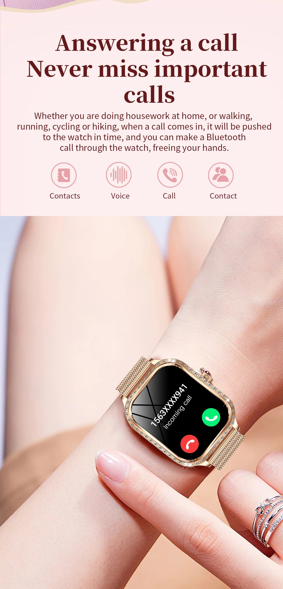 Women's Bluetooth Call Smartwatch With Curved Screen Waterproof
