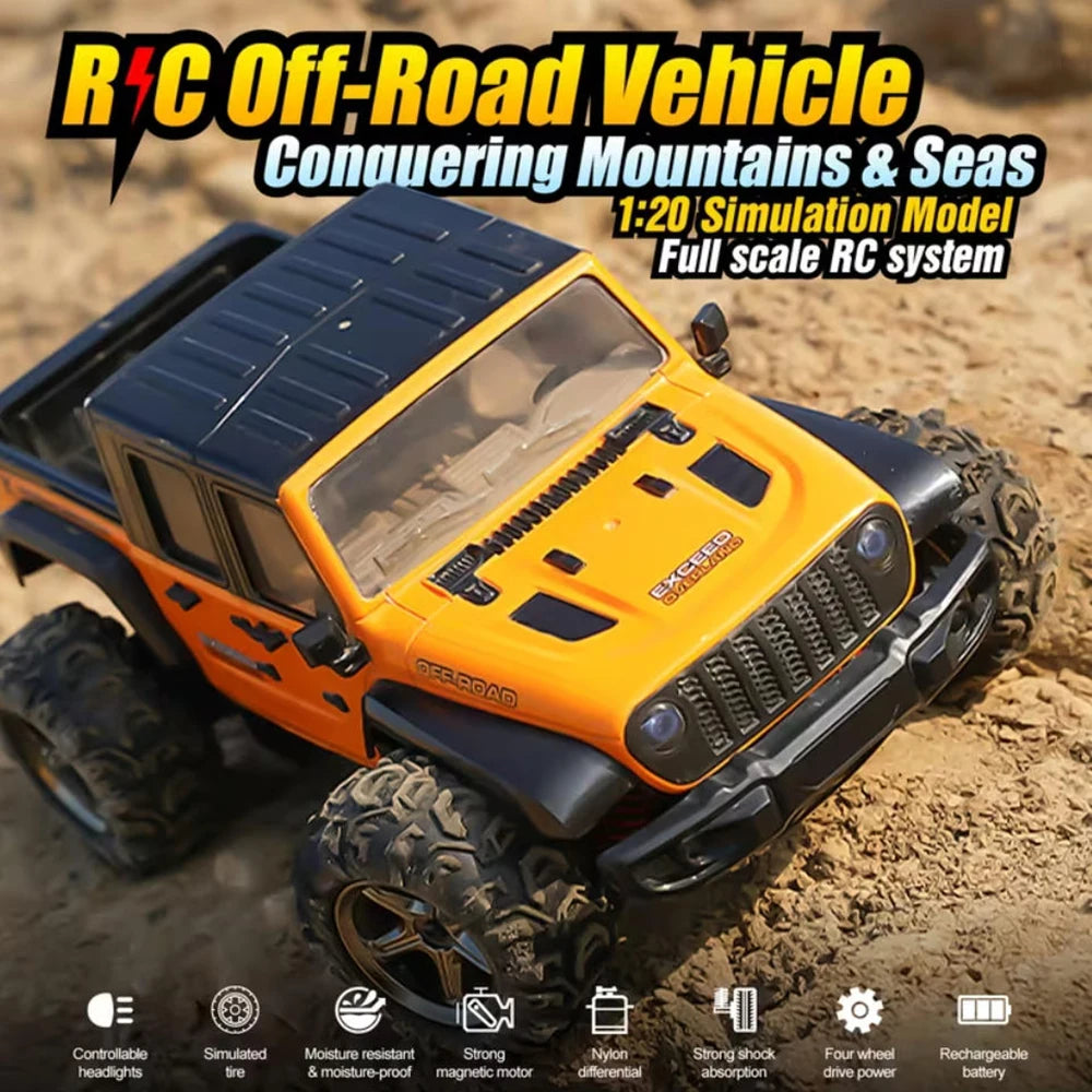 Four-Wheel Drive Wrangler Off-Road Car 1:20 Scale 2.4G Waterproof High-Speed Racing Toy with Flashing Lights C8819 Gift for Kids