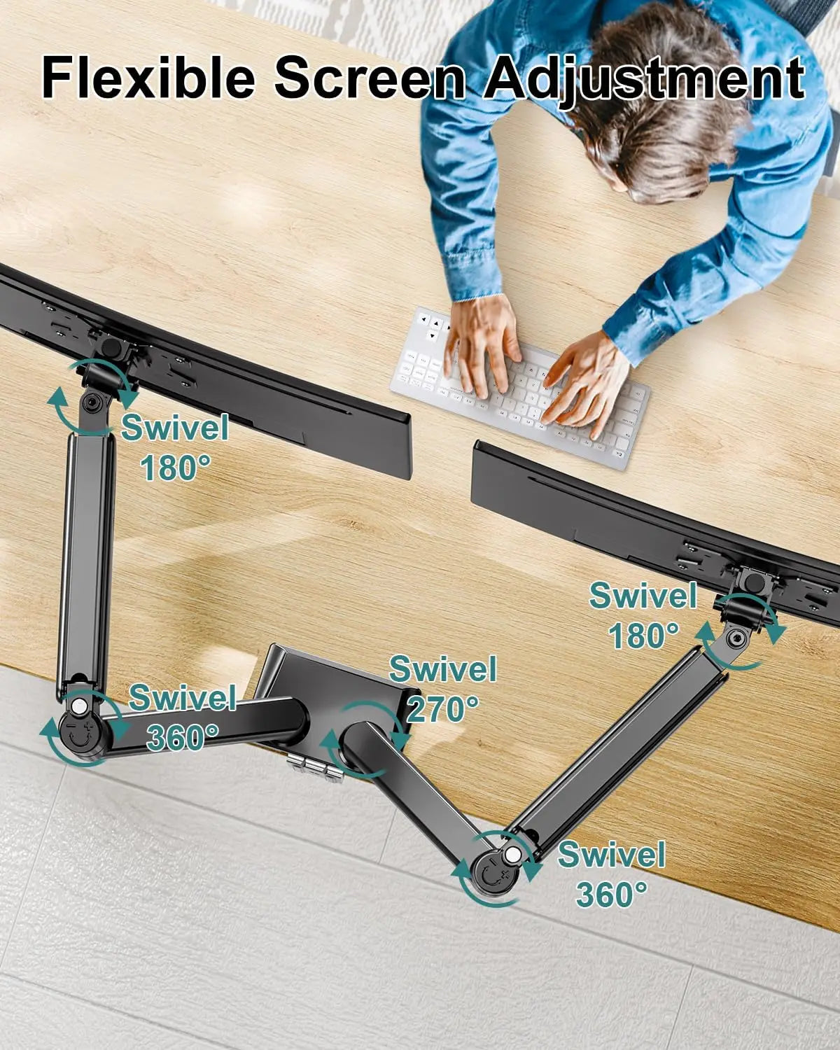 Dual Monitor Arm Desk Mount for 13-32" Screens, Holds 4.4-22lbs, VESA 75/100, Adjustable Double Stand with Clamp/Grommet Base, Black