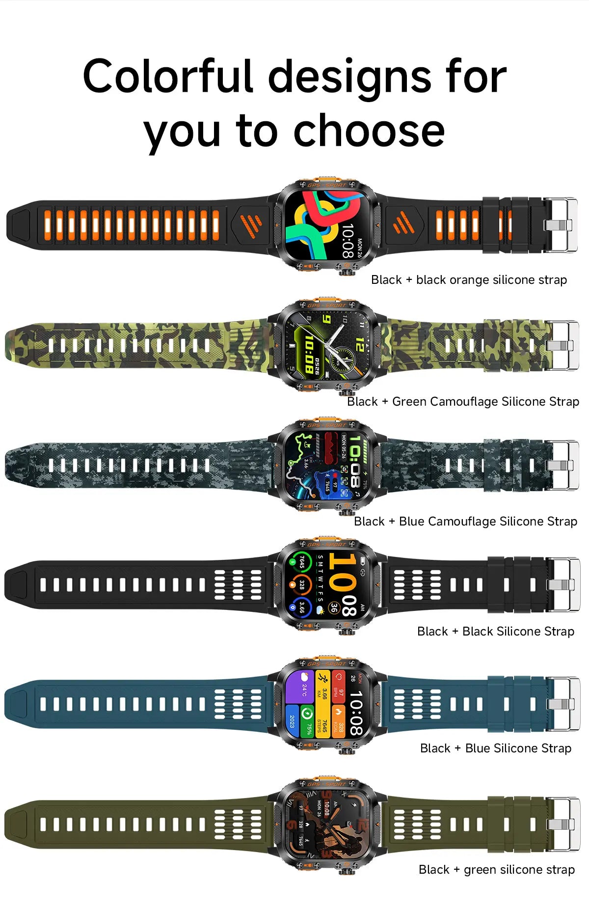 Military GPS Smartwatch With Compass 3ATM Waterproof For Men Women