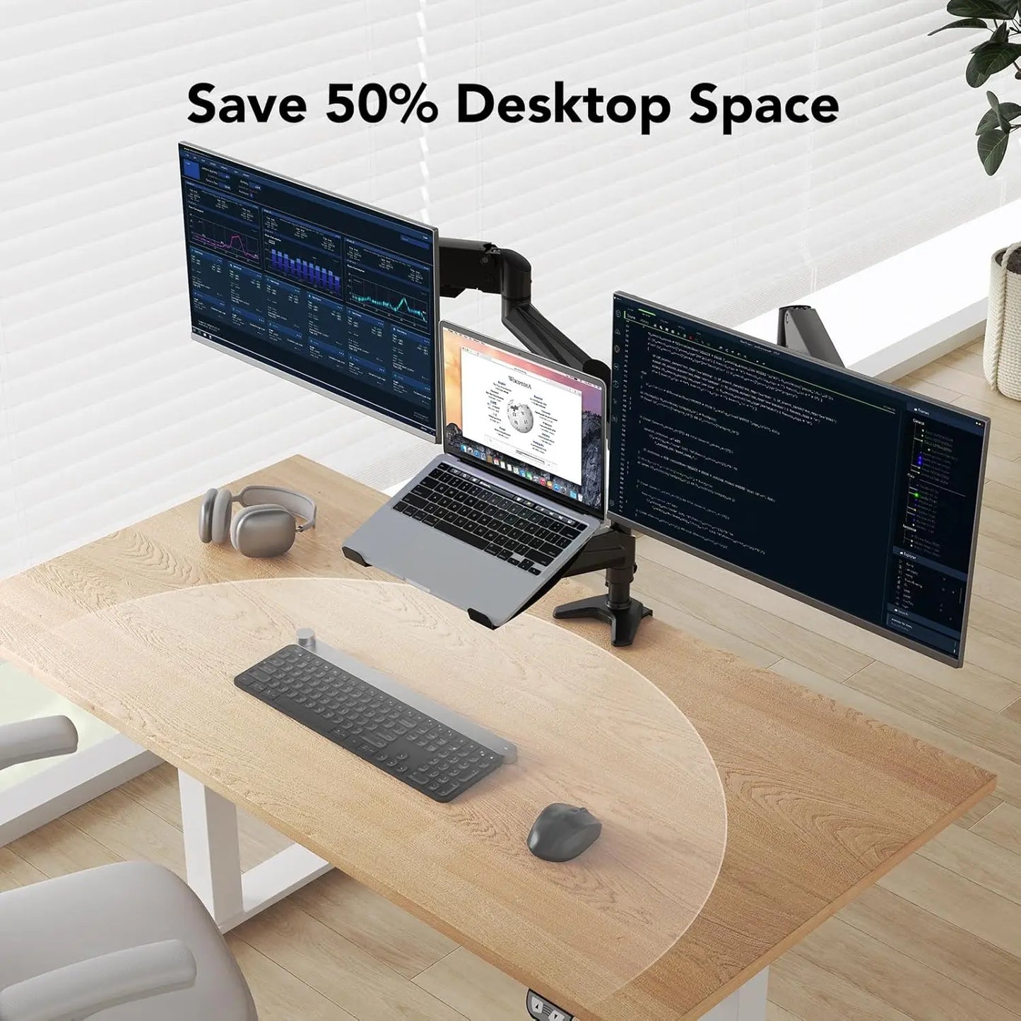 Dual Monitor and Laptop Mount for 32" Screens, Adjustable Arm with Tilt Swivel Rotation, VESA 75/100mm