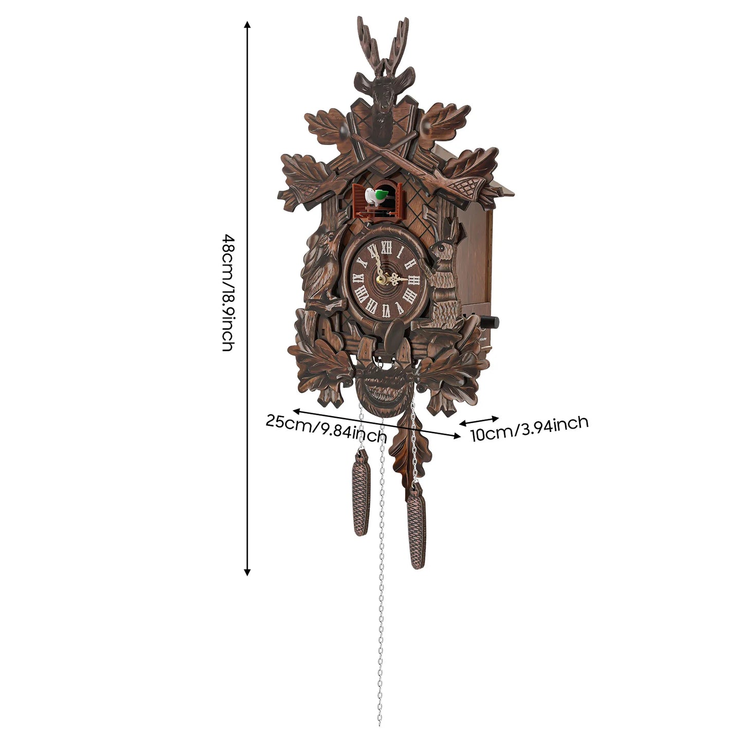 NONED Forest Nordic Cuckoo Wall Clock Wooden Hanging Clock
