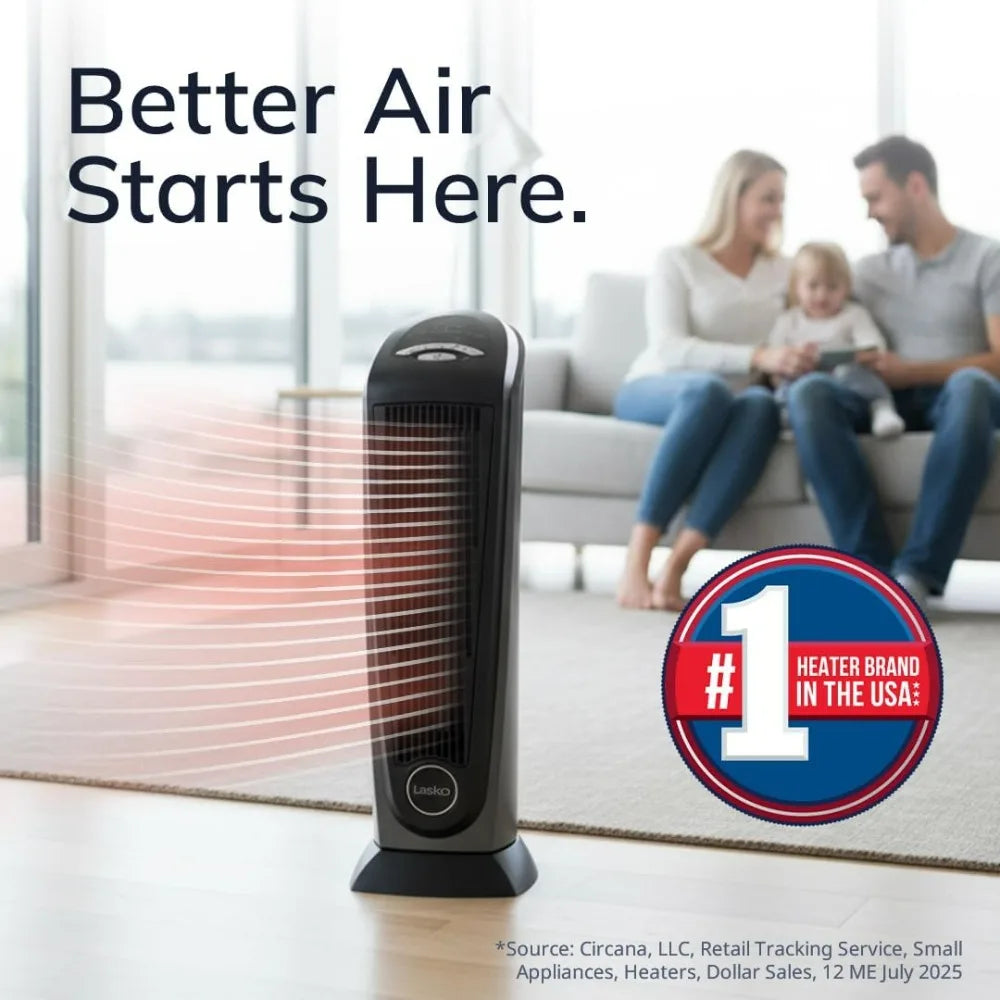 Lasko Tower Space Heater Indoor, Compact Electric Heaters for Indoor Use, Small Space Heater with Remote, Ideal Lasko Space