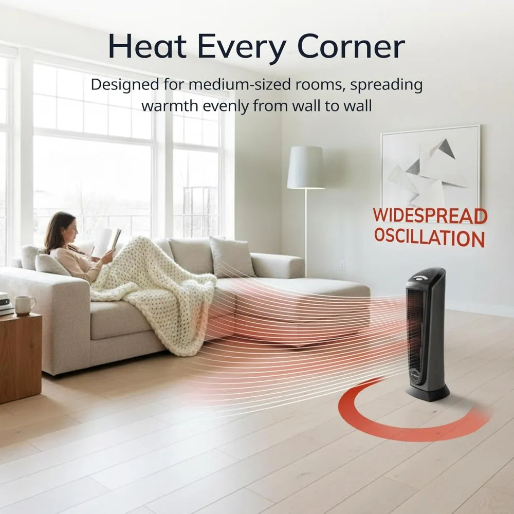 Lasko Tower Space Heater Indoor, Compact Electric Heaters for Indoor Use, Small Space Heater with Remote, Ideal Lasko Space