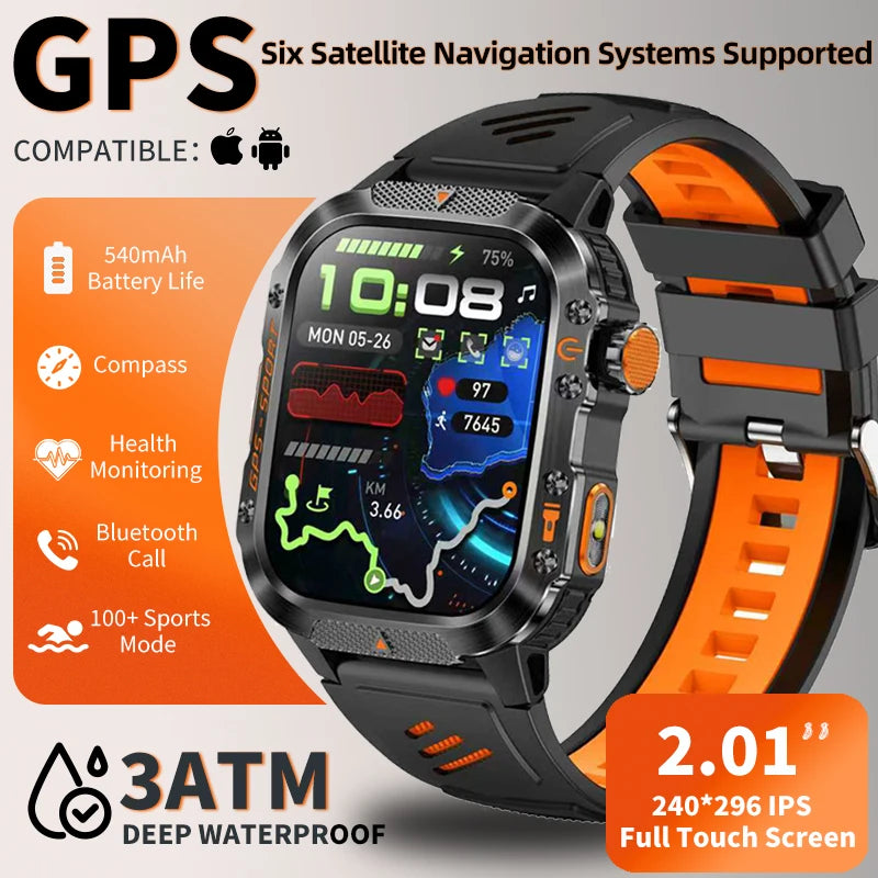 Military GPS Smartwatch With Compass 3ATM Waterproof For Men Women
