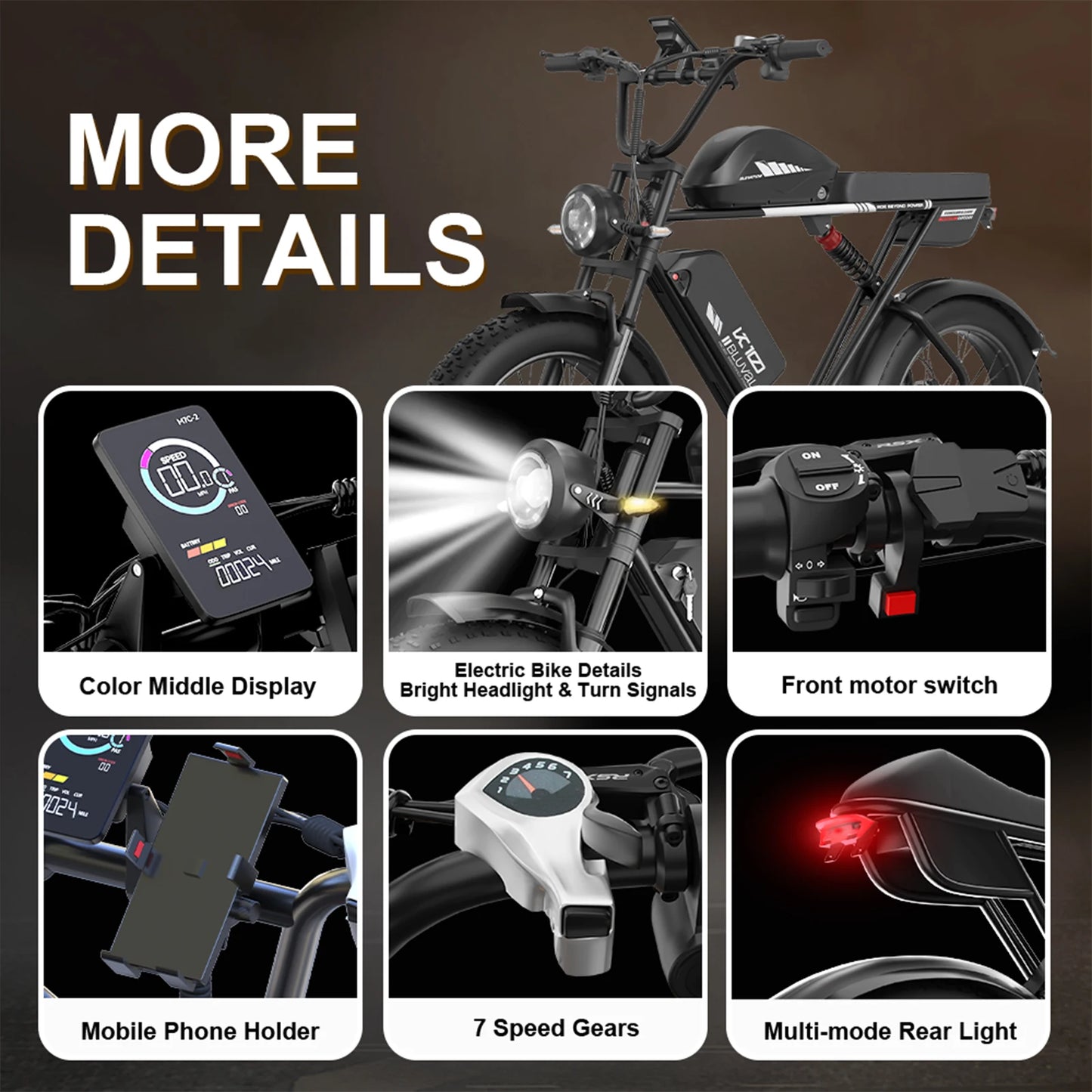 Dual-Motor Electric Bicycle for Adults 52V 46AH 20-Inch Fat Tire 3000W Peak 38MPH 160Miles 7-Speed Commuter Road Electric Bike