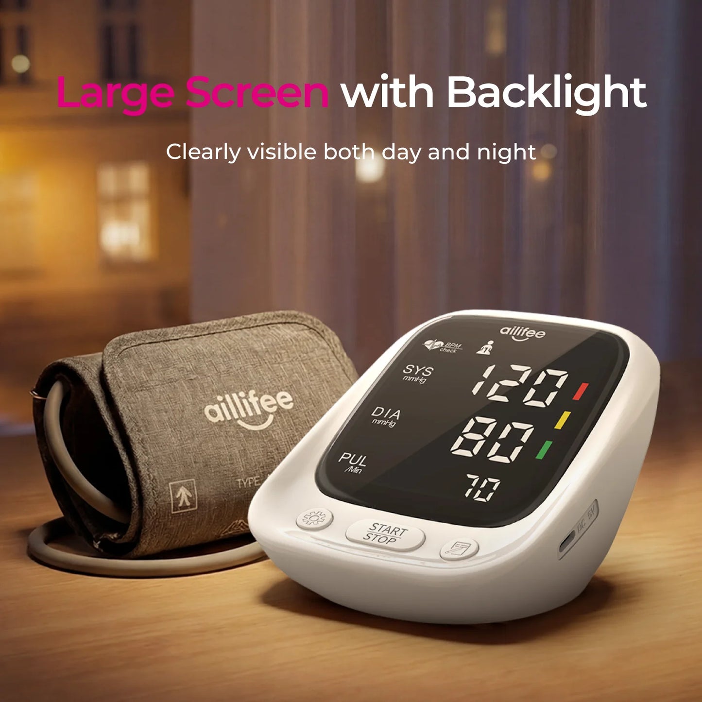 AILIFEE Upper Arm Blood Pressure Monitors for Home Use with Clear LED Backlit Display, Adjustable BP Cuff, Dual-User Mode & Voice Announcement, AES-U181