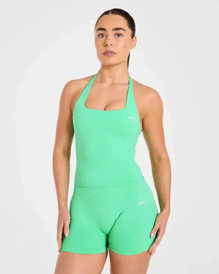 Women Seamless Halter Neck Yoga Set With High Waist Shorts