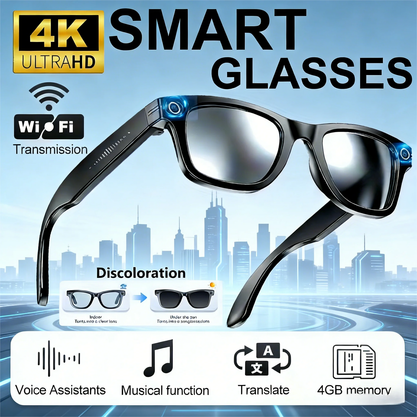 Giinova AI Smart Video Glasses With 8MP Camera And Recording