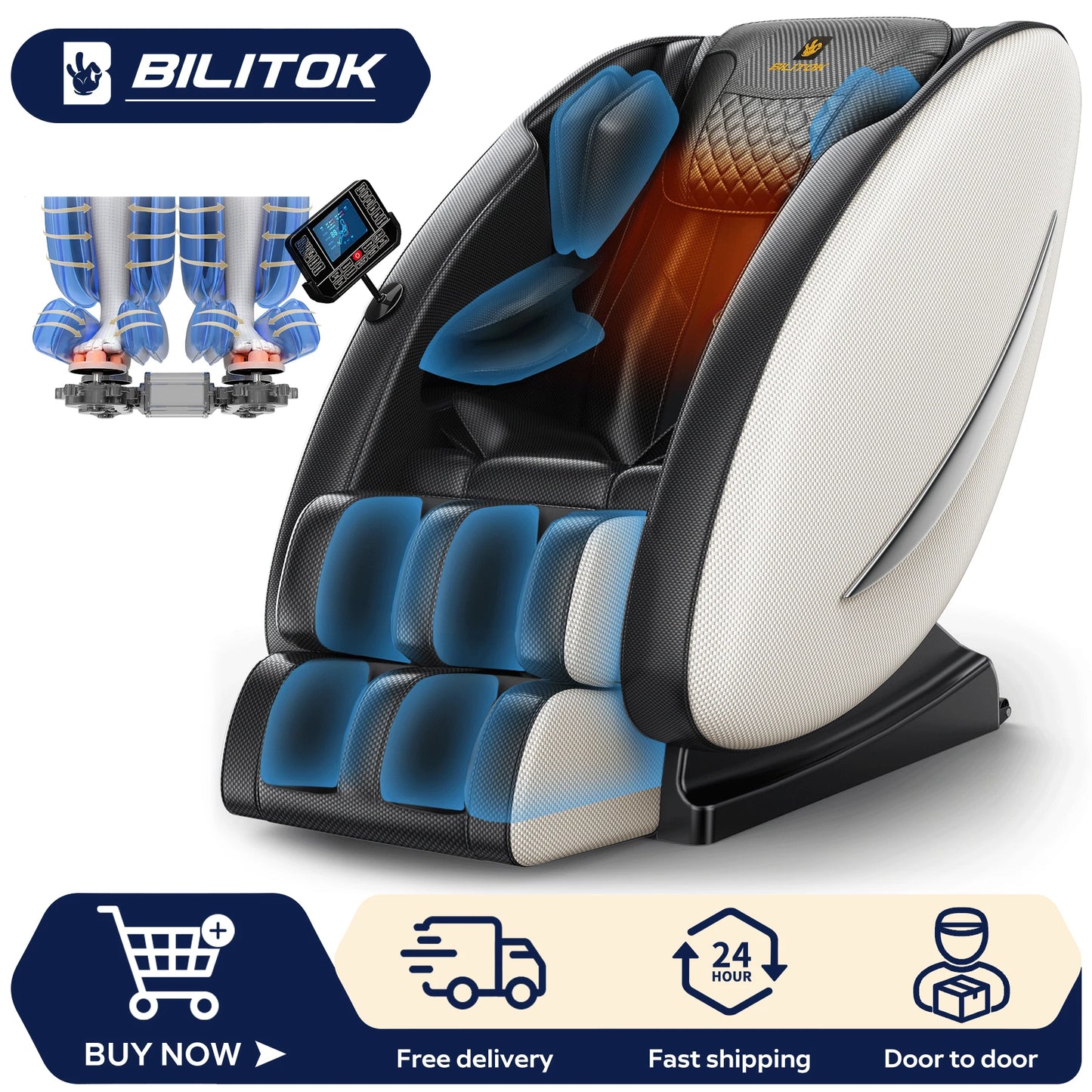 Massage Chair Recliner with Zero Gravity, Full Body Massage Chair with Heating, Airbags, Bluetooth Speaker, Foot Roller
