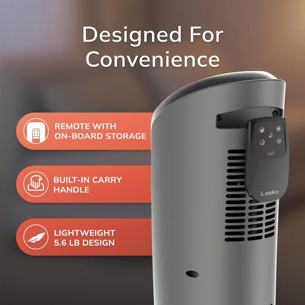 Lasko Tower Space Heater Indoor, Compact Electric Heaters for Indoor Use, Small Space Heater with Remote, Ideal Lasko Space