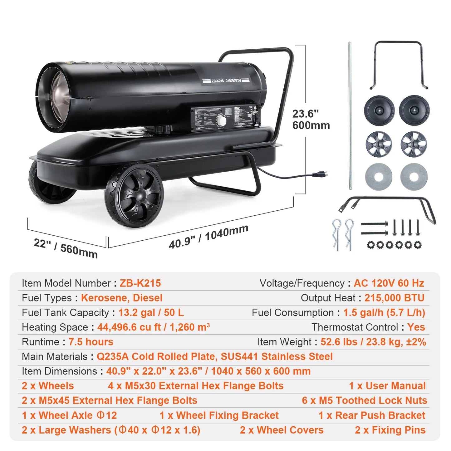 SucceBuy Kerosene Forced Air Heater Portable Torpedo Diesel Space Heater with Thermostat Tank Energy-Efficient heavy-duty Heater