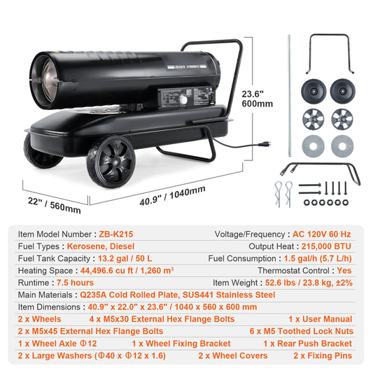 SucceBuy Kerosene Forced Air Heater Portable Torpedo Diesel Space Heater with Thermostat Tank Energy-Efficient heavy-duty Heater