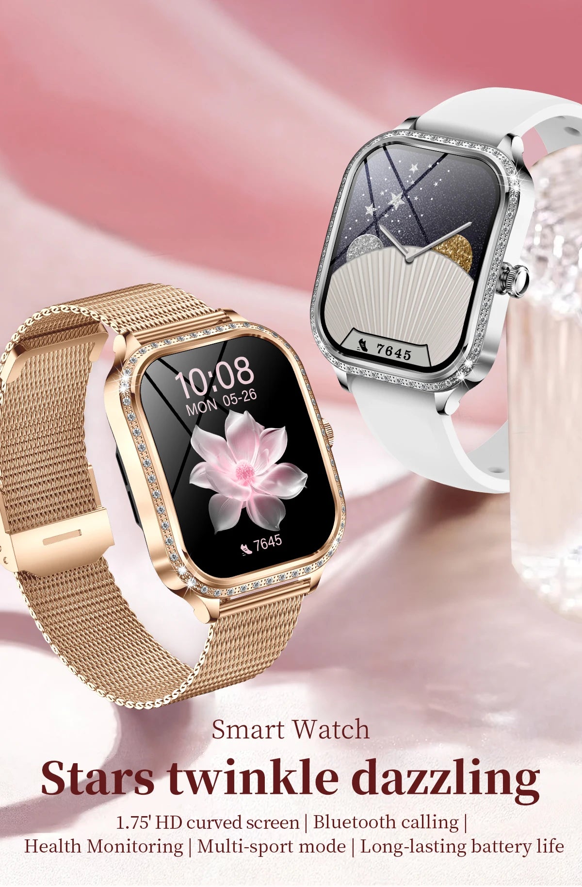 Women's Bluetooth Call Smartwatch With Curved Screen Waterproof