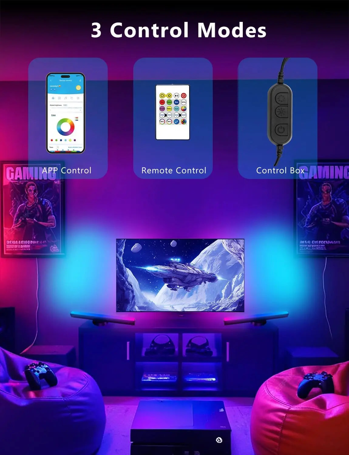 Smart LED Light Bars, 14 Inches RGB TV Backlights with Music Sync, Gaming Room Decor