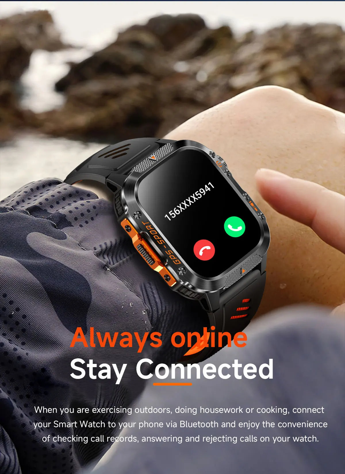 Military GPS Smartwatch With Compass 3ATM Waterproof For Men Women