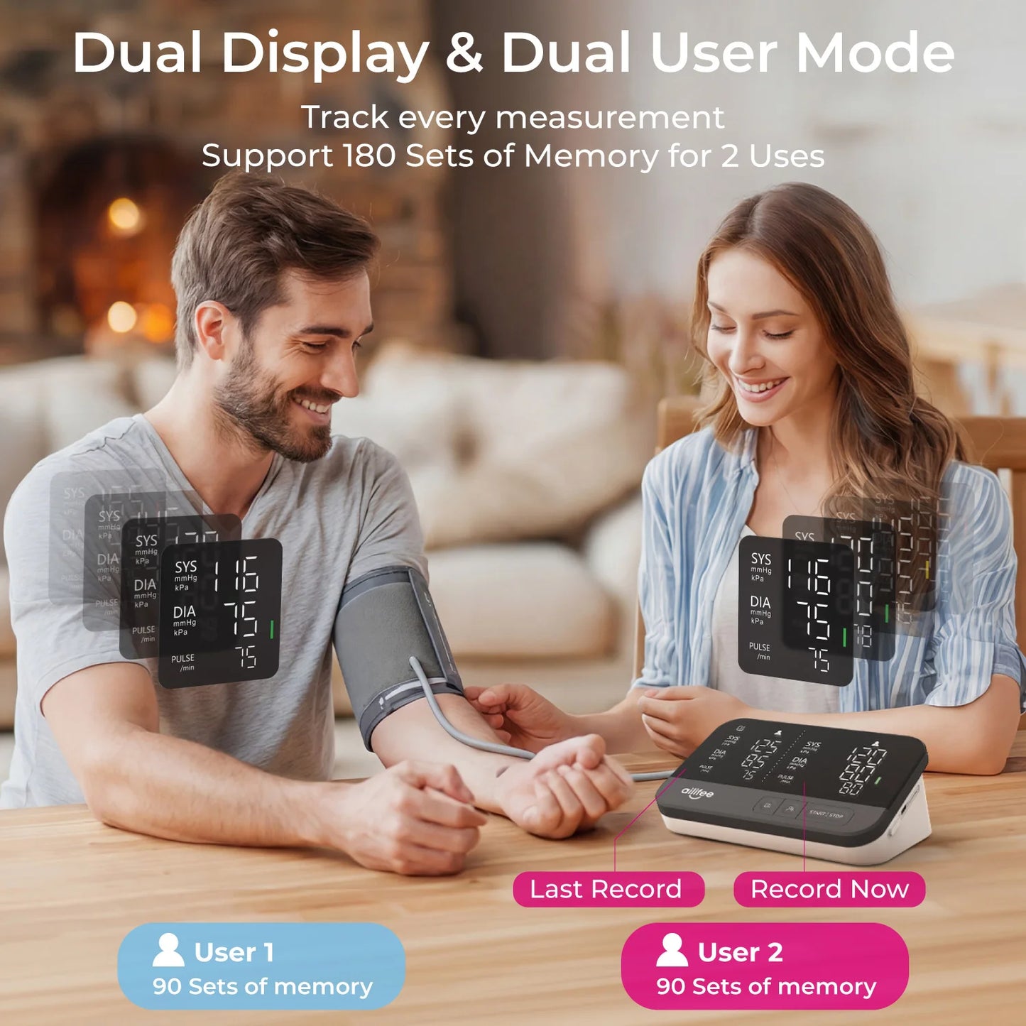 AILIFEE Upper Arm Blood Pressure Monitors for Home Use, Blood Pressure Cuff arm, Large Backlit LED Split-Screen Display, Voice Broadcast, 2x90 Memory, AES-U612