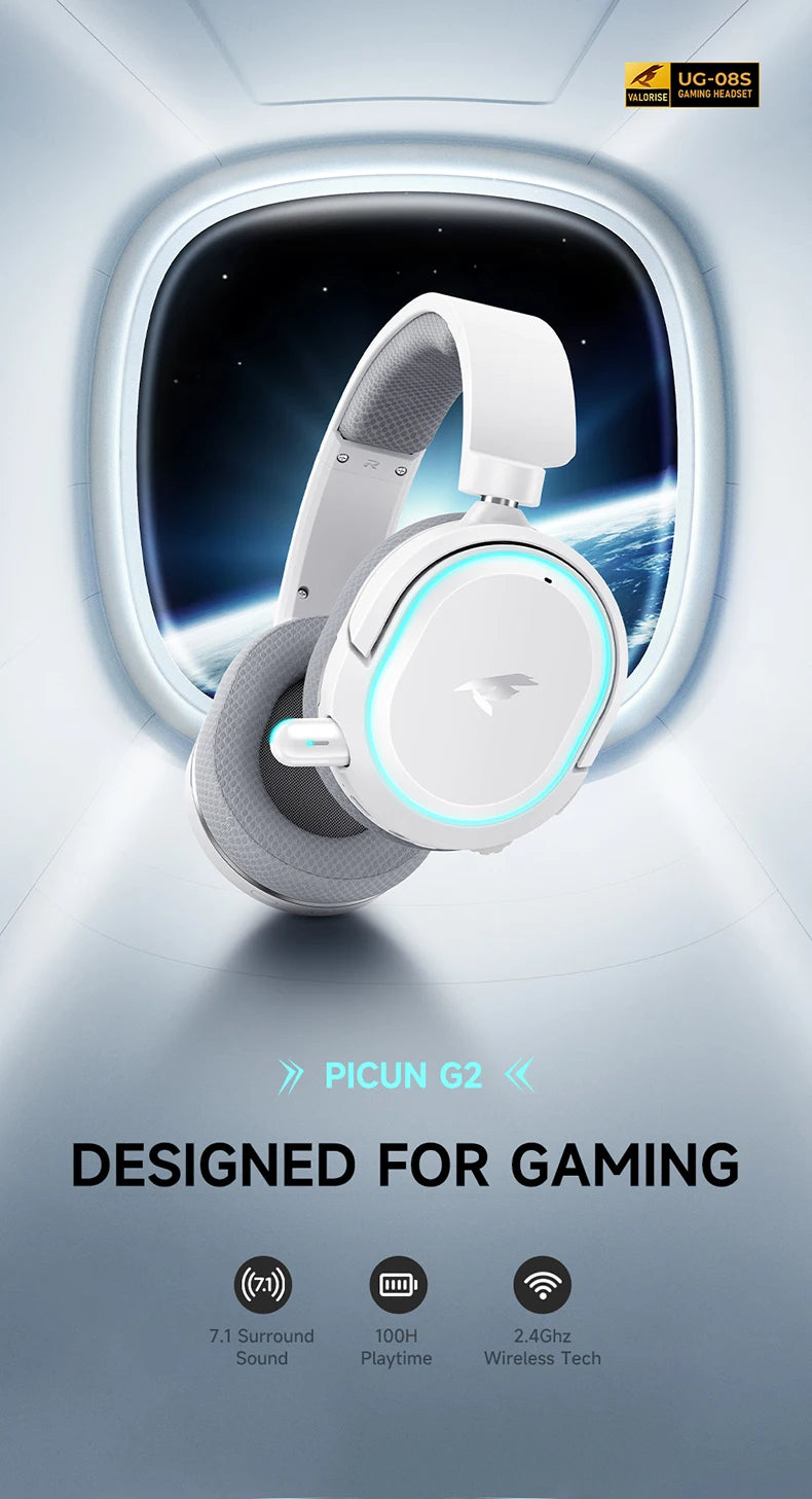 Picun Wireless Gaming Headset with Enc Microphone and Low Latency