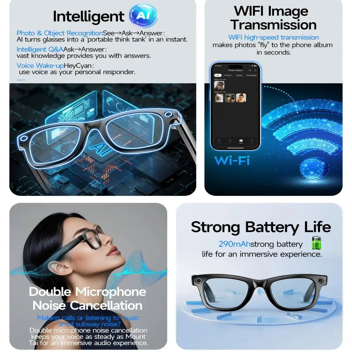 Fecoul 8MP Camera Smart Glasses With 4K Video Recording