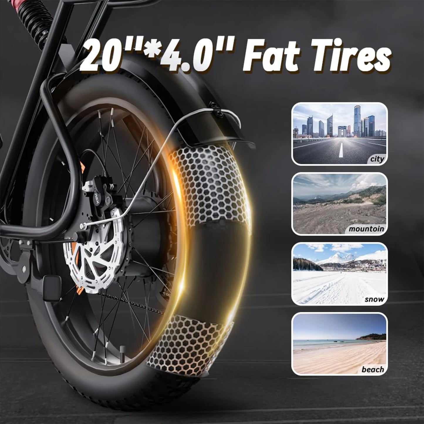 Dual-Motor Electric Bicycle for Adults 52V 46AH 20-Inch Fat Tire 3000W Peak 38MPH 160Miles 7-Speed Commuter Road Electric Bike