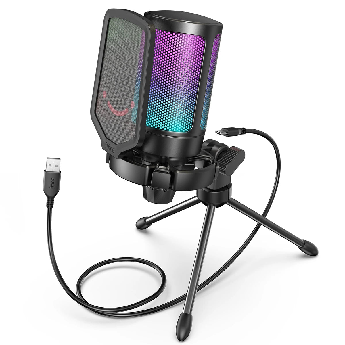 FIFINE Ampligame USB Microphone for Gaming Streaming with Pop Filter Shock Mount&Gain Control,Condenser Mic for PC/MAC
