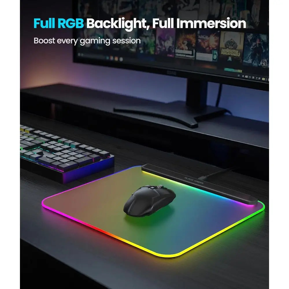 RGB Backlit Gaming Mouse Pad with 6 Modes, USB & Type-C Ports, Detachable Cable, 13.4x12.2'', Ideal Desk Mat