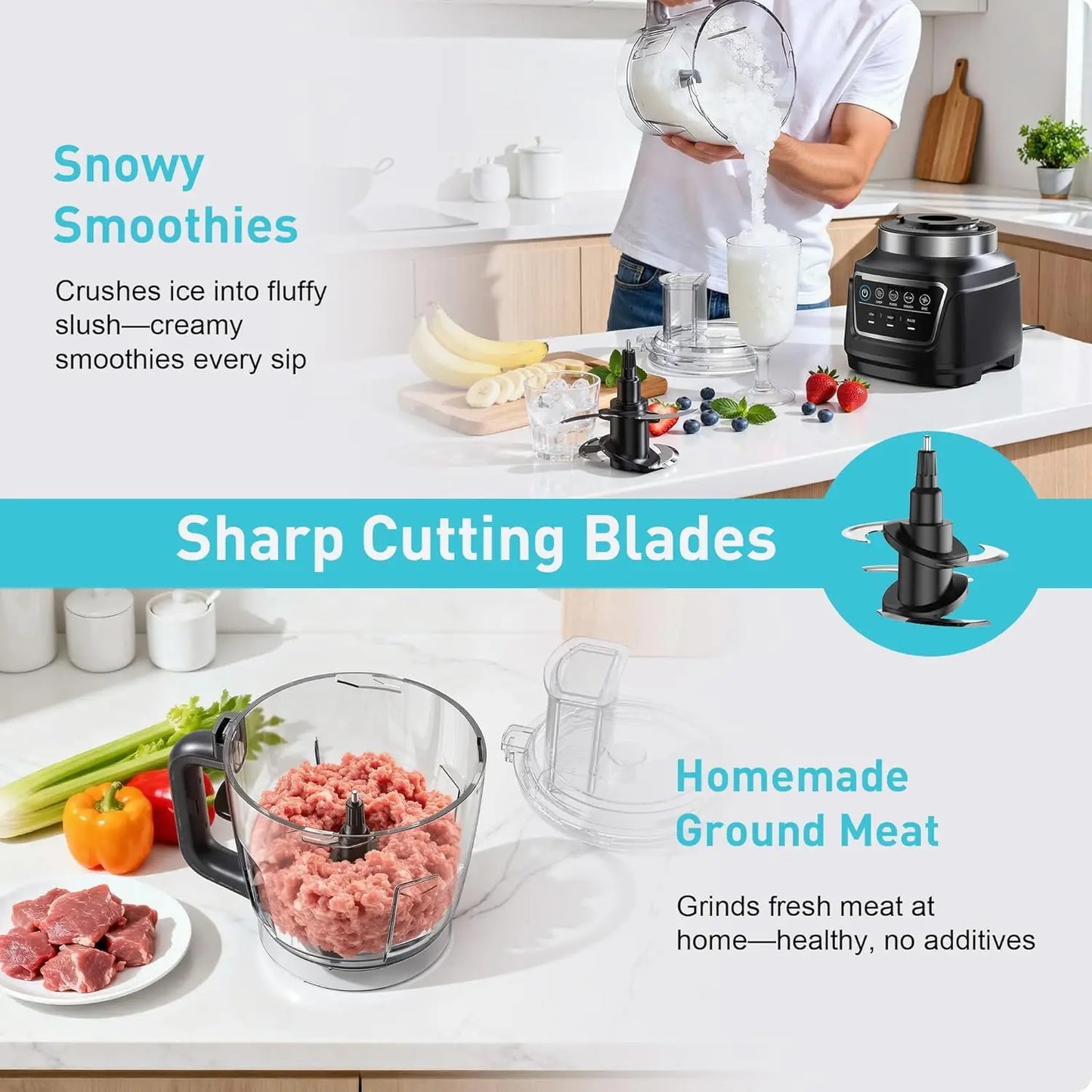 10-in-1 Blender & Food Processor: Smoothies, Ice Crush, Dough, Chop, Grind, Slice & Shred, Dishwasher Safe