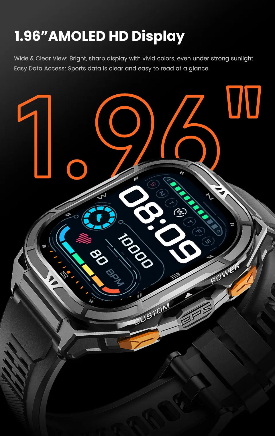 Luxury AMOLED Real GPS Smartwatch 5ATM Waterproof For Android
